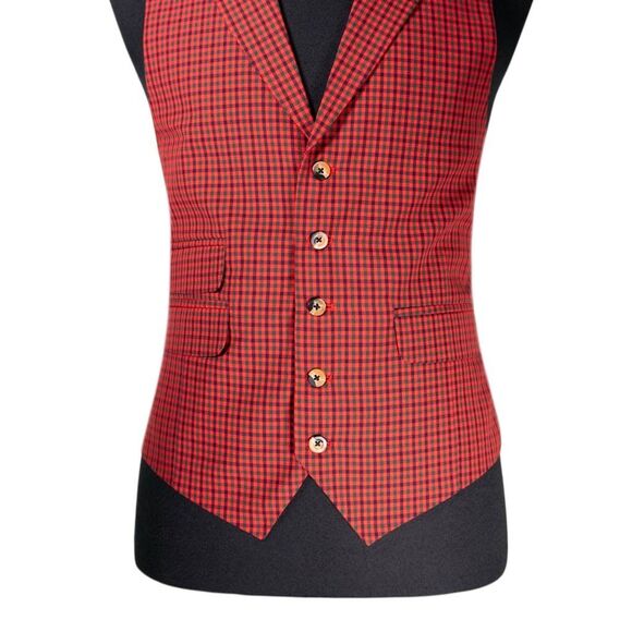 Mens 42R Wool Vest Red Green Blue Check Waistcoat Preppy Casual Formal Party - Picture 5 of 10